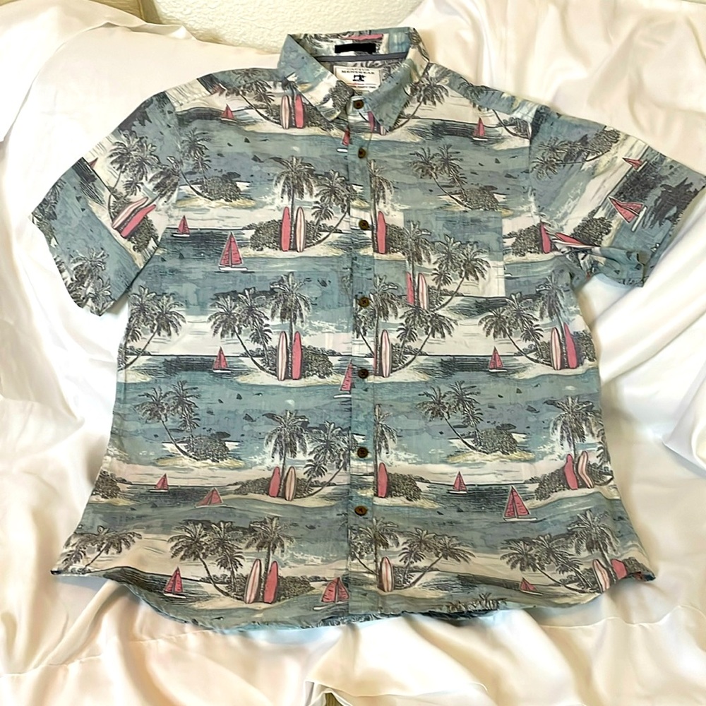 Cactus Menswear Hawaiian Slim Fit Short Sleeve Button Shirt